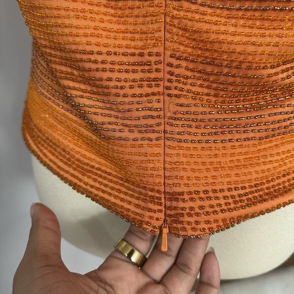 David Meister Y2K Orange Dress Vintage Skirt Set Formal Beaded Asymmetric - Picture 10 of 14